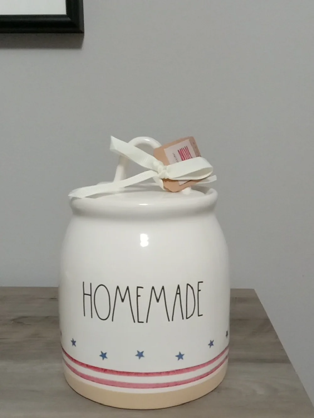 Rae Dunn 'HOMEMADE' Kitchen Canister - White with Red & Blue Accents NWTS